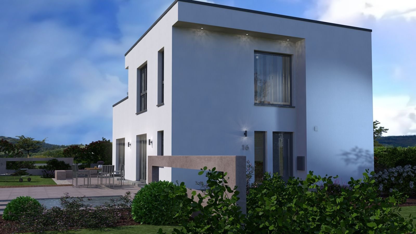 REPRÄSENTATIVE FLACHDACHVILLA IN EXTRAVAGANTEN DESIGN IN LOSTAU