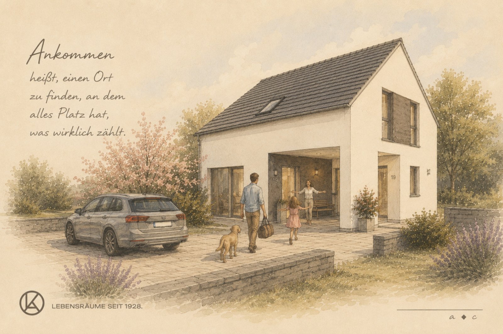 Im Carport bleibt's trocken. Unten Familie, oben jedes Kind sein Zimmer.