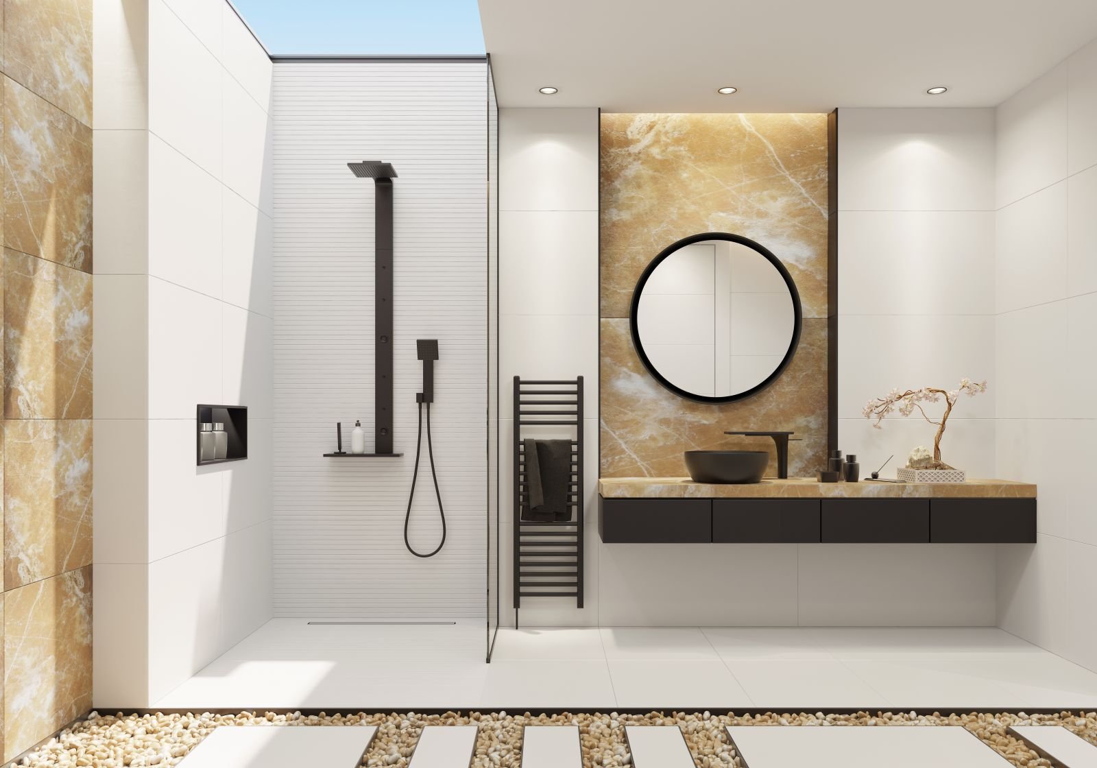 Modernes Badezimmer mit Dusche und Waschtisch Modernes Badezimmer mit Dusche und Waschtisch