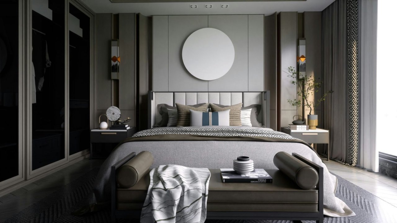 Elegantes Schlafzimmer in Grautönen
