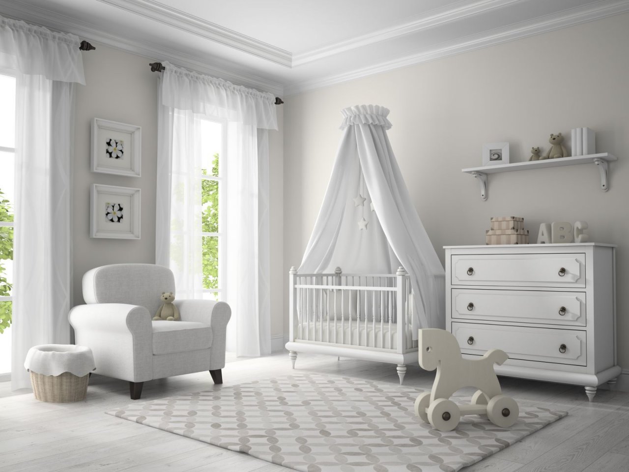 Kinderzimmer mit Babybett und Kommode Kinderzimmer mit Babybett und Kommode